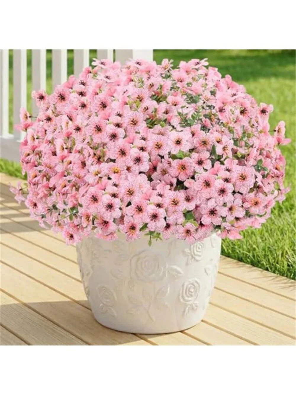 Artificial Outdoor Flowers UV Resistant Fake Plants Porch Decor Pink 13 Bundles